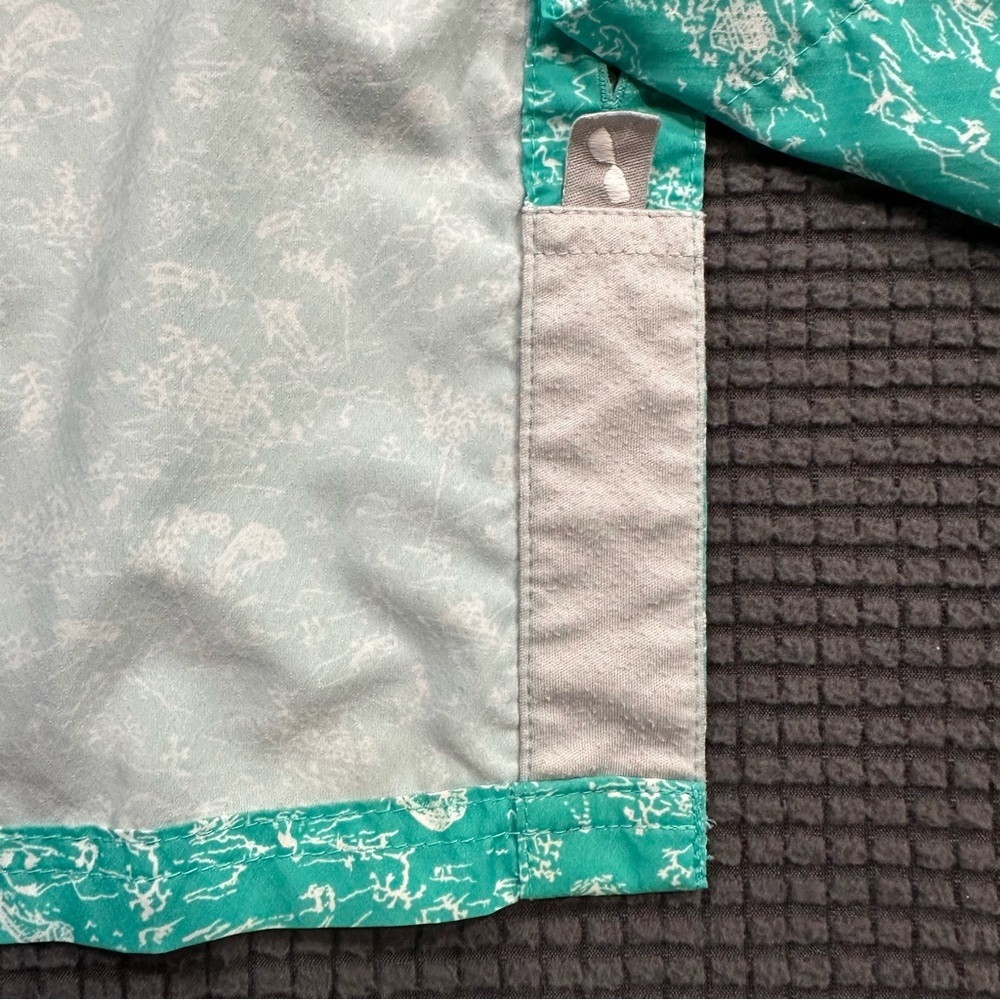 Columbia PFG Fishing ShirtXL Teal Green Fish Print Vented Short Sleeve Button Up - Picture 7 of 7